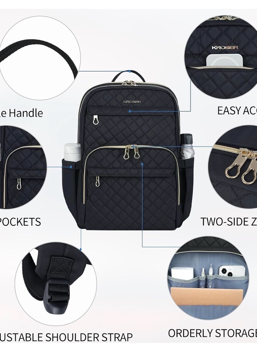 Black Quilted Multi-Compartment Backpack - Picture 4 of 9